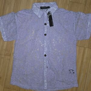 Lucky & Blessed Lavender Lace Button Down Shirt